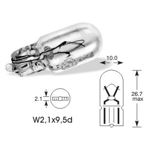 autožárovka, 5W, celosklo W2,1 x 9,5d, 12V