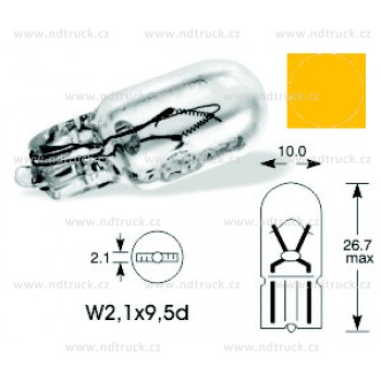 autožárovka, 5W celosklo W2,1 x 9,5d oranžová, 12V