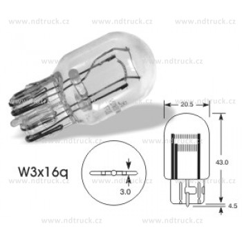autožárovka 12V, 21-5W celosklo T20, dvouvlákno, EL883