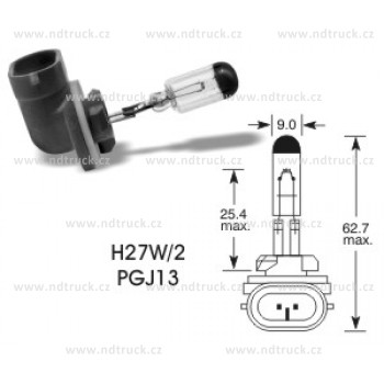 autožárovka, H27W/2, halogen PGJ13, 12V