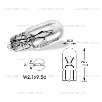 autožárovka, 5W, celosklo W2,1 x 9,5d, 24V