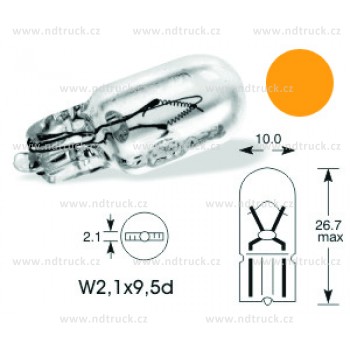 autožárovka, 5W, celosklo oranž.W2,1 x 9,5d, 24V