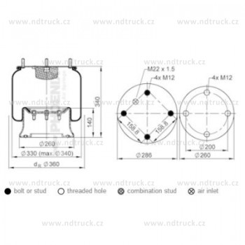 Měch vzduchový DAF, SCANIA, SAF, ROR, 1D28A2